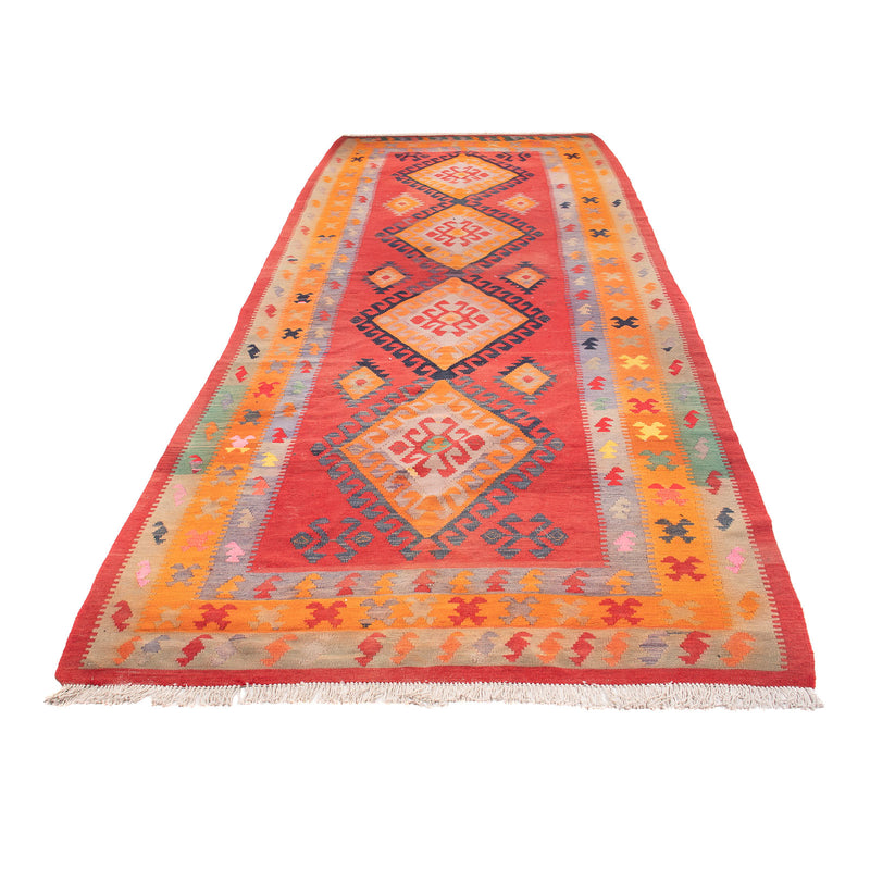 Tappeto corsia Tappeto Kelim - Vecchio - 410 x 150 cm - rosso