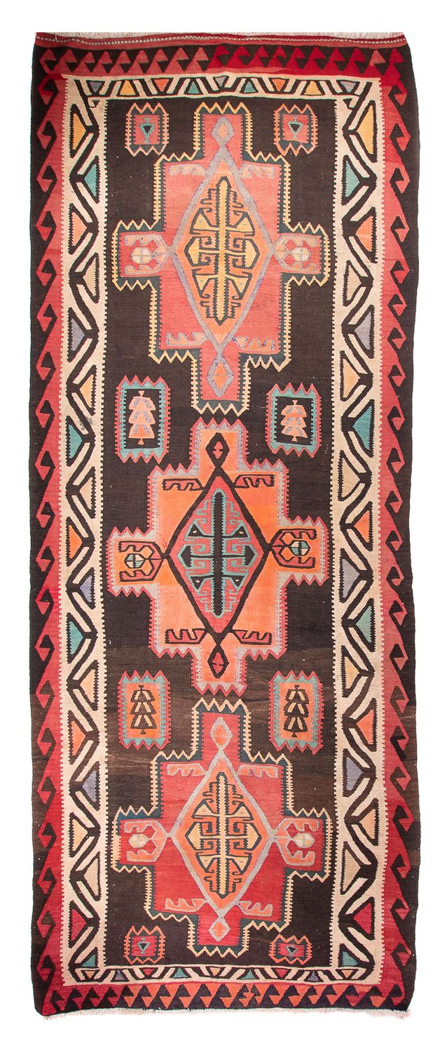 Tappeto corsia Tappeto Kelim - Vecchio - 435 x 158 cm - marrone scuro