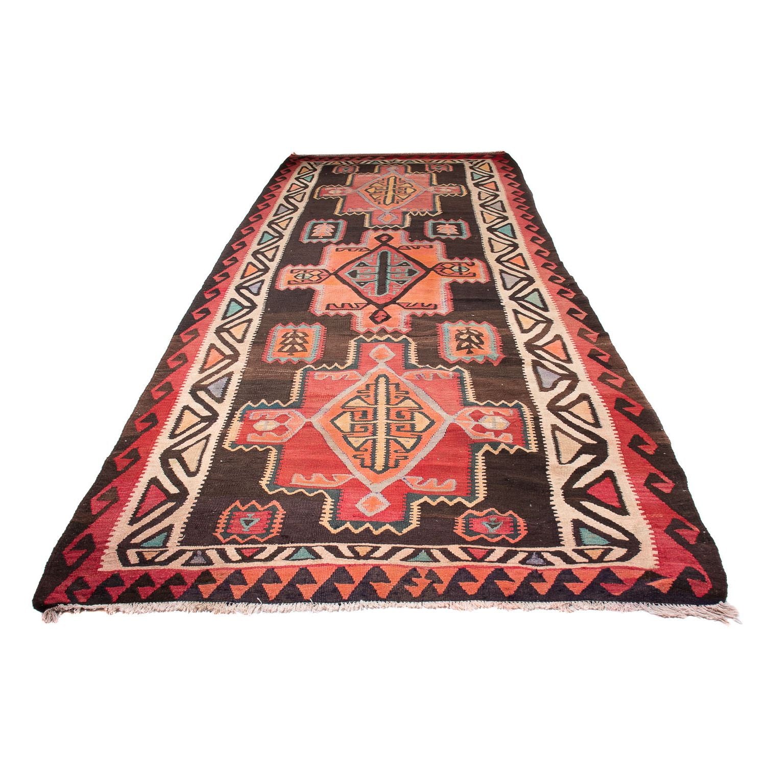 Tappeto corsia Tappeto Kelim - Vecchio - 435 x 158 cm - marrone scuro
