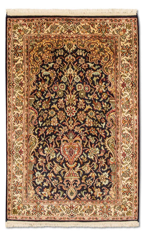 Tappeto di seta - Seta del Kashmir - 94 x 60 cm - blu scuro