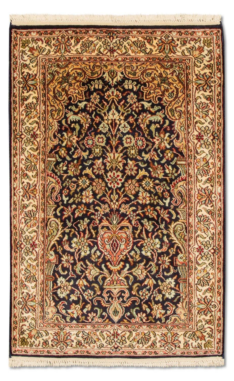 Tappeto di seta - Seta del Kashmir - 94 x 60 cm - blu scuro
