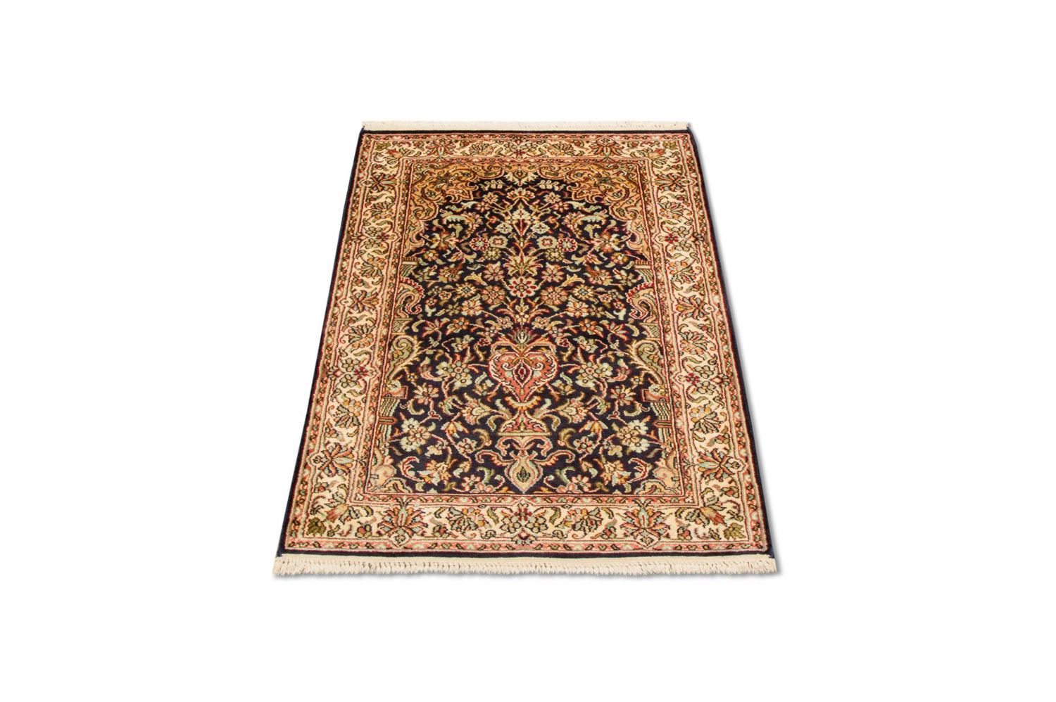 Tappeto di seta - Seta del Kashmir - 94 x 60 cm - blu scuro