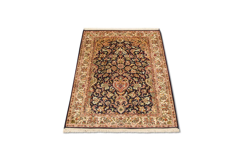 Tappeto di seta - Seta del Kashmir - 94 x 60 cm - blu scuro