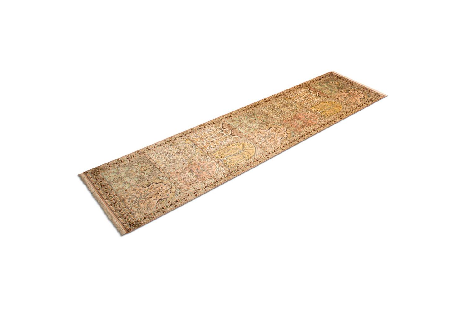 Tappeto corsia Tappeto di seta - Seta del Kashmir - 316 x 77 cm - multicolore
