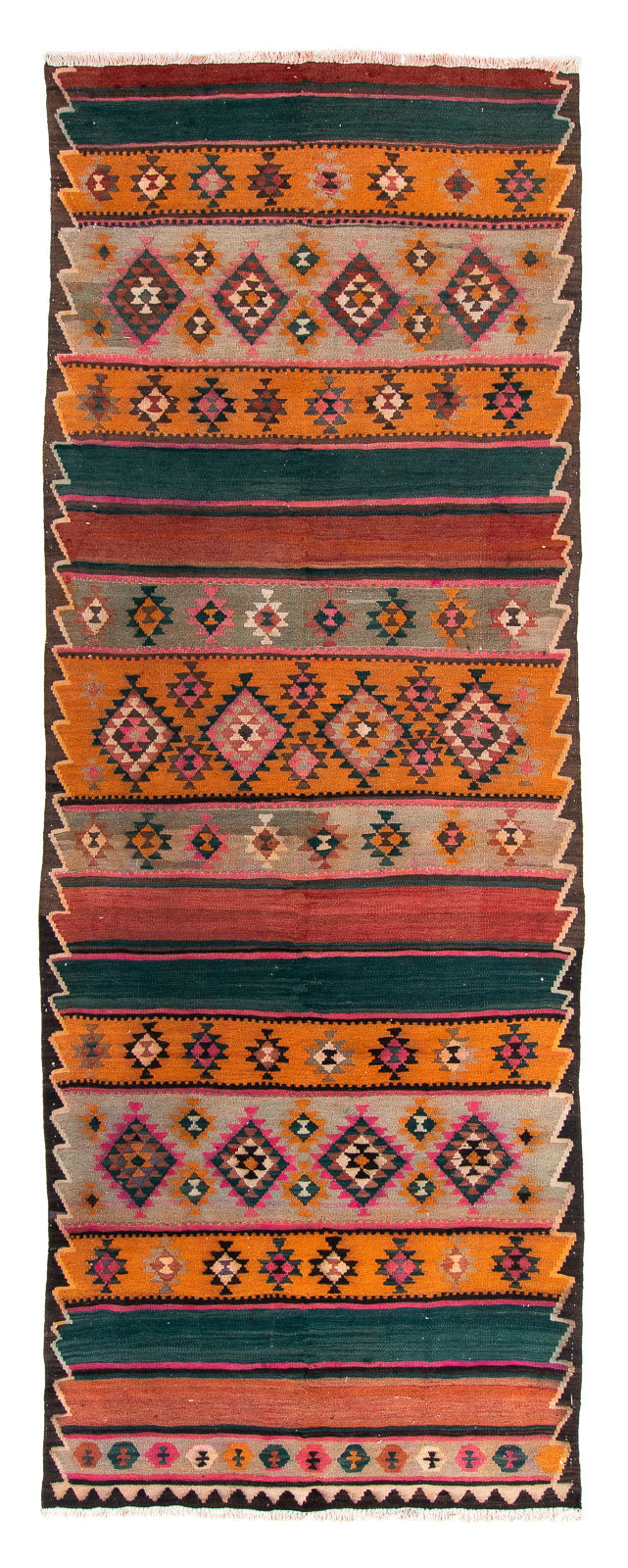 Tappeto corsia Tappeto Kelim - Vecchio - 370 x 145 cm - multicolore