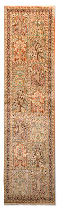 Tappeto corsia Tappeto di seta - Seta del Kashmir - 305 x 80 cm - multicolore