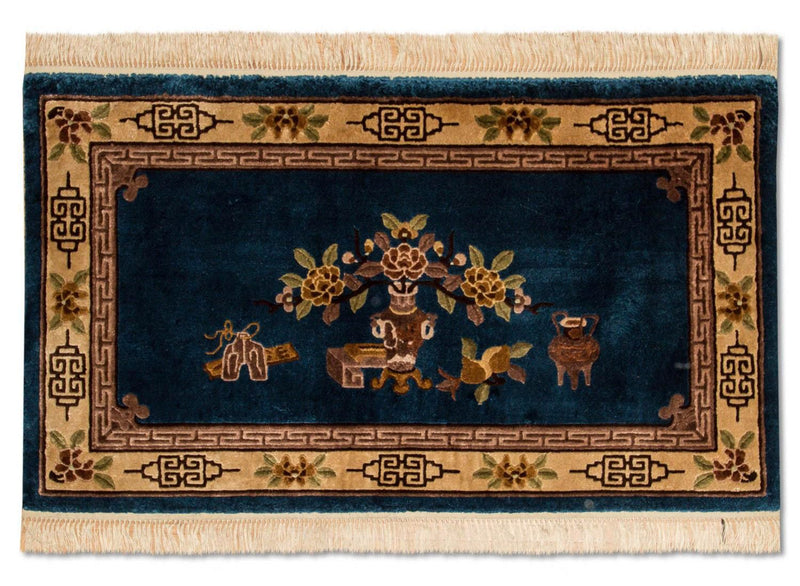 Tappeto di seta - seta cinese - 122 x 69 cm - blu scuro