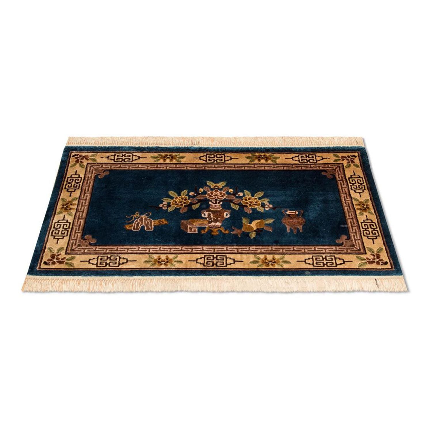 Tappeto di seta - seta cinese - 122 x 69 cm - blu scuro