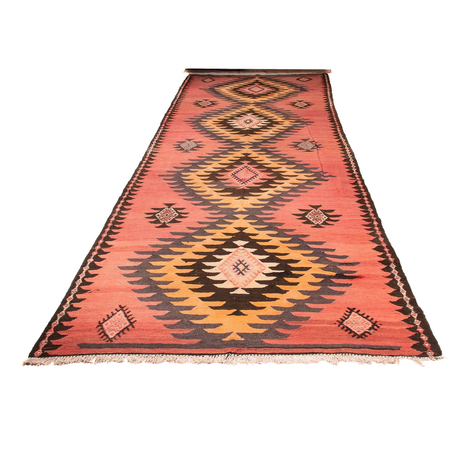 Tappeto corsia Tappeto Kelim - Vecchio - 410 x 160 cm - ruggine