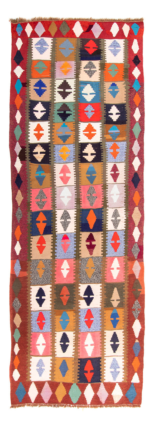 Tappeto corsia Tappeto Kelim - Vecchio - 345 x 122 cm - multicolore