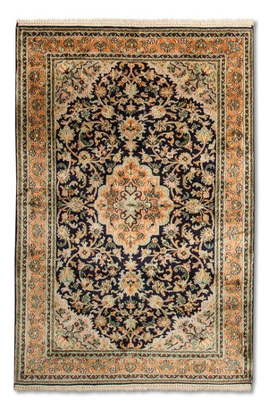 Tappeto di seta - Seta del Kashmir - 156 x 95 cm - blu scuro