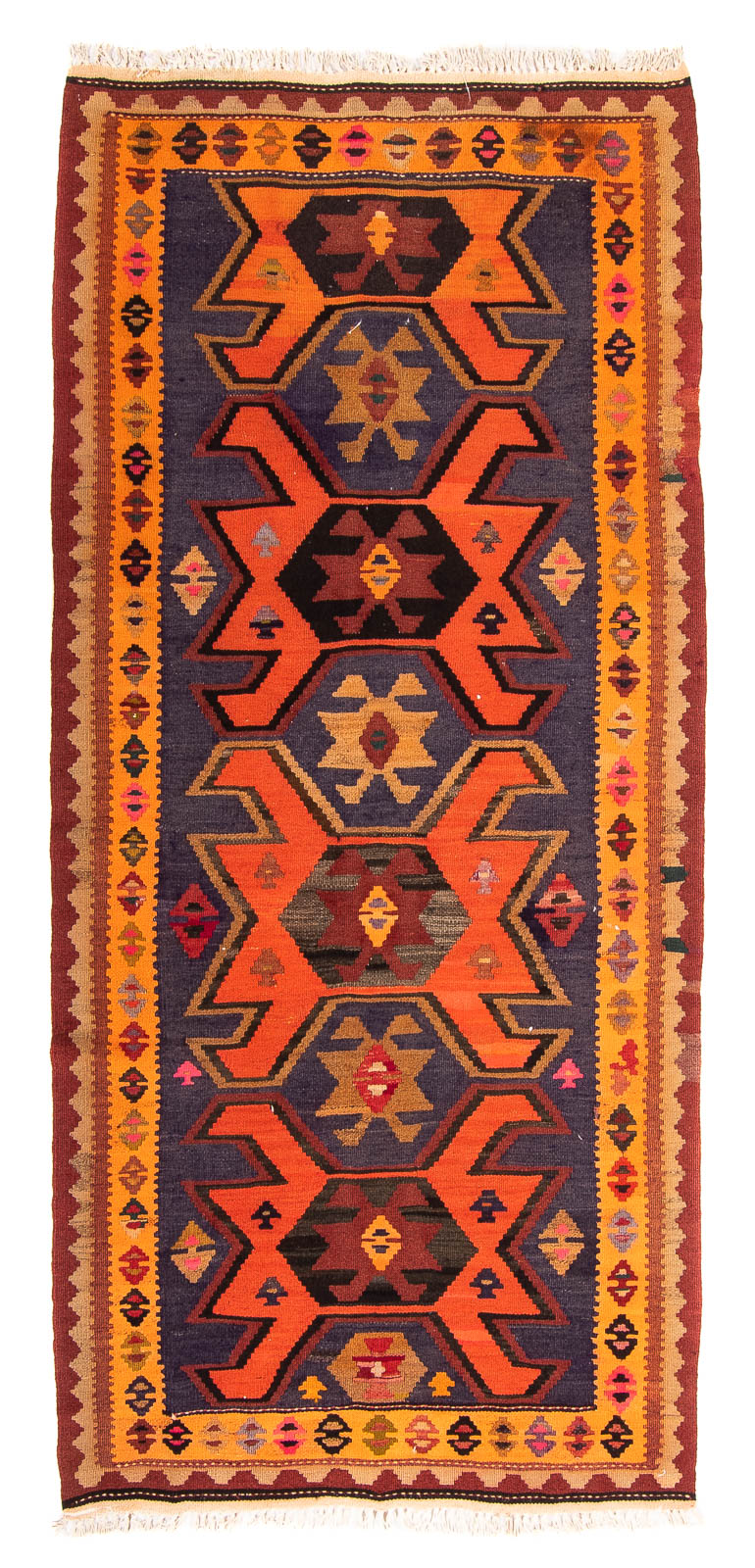 Tappeto corsia Tappeto Kelim - Vecchio - 220 x 110 cm - multicolore
