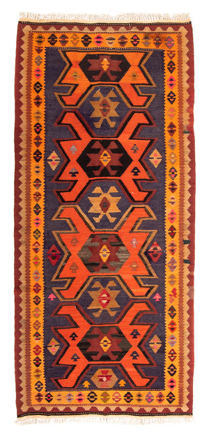 Tappeto corsia Tappeto Kelim - Vecchio - 220 x 110 cm - multicolore