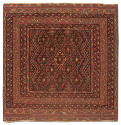 Tappeto Kelim - Orientale quadrato  - 123 x 114 cm - rosso