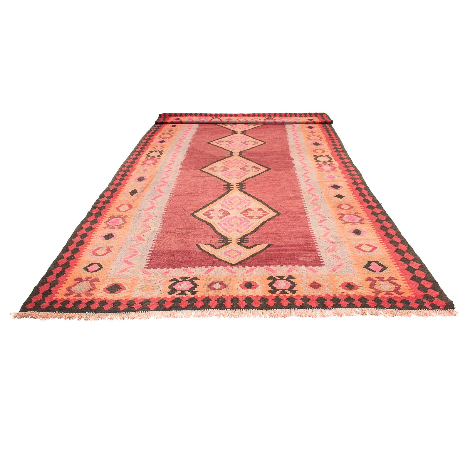 Tappeto corsia Tappeto Kelim - Vecchio - 435 x 200 cm - rosso chiaro