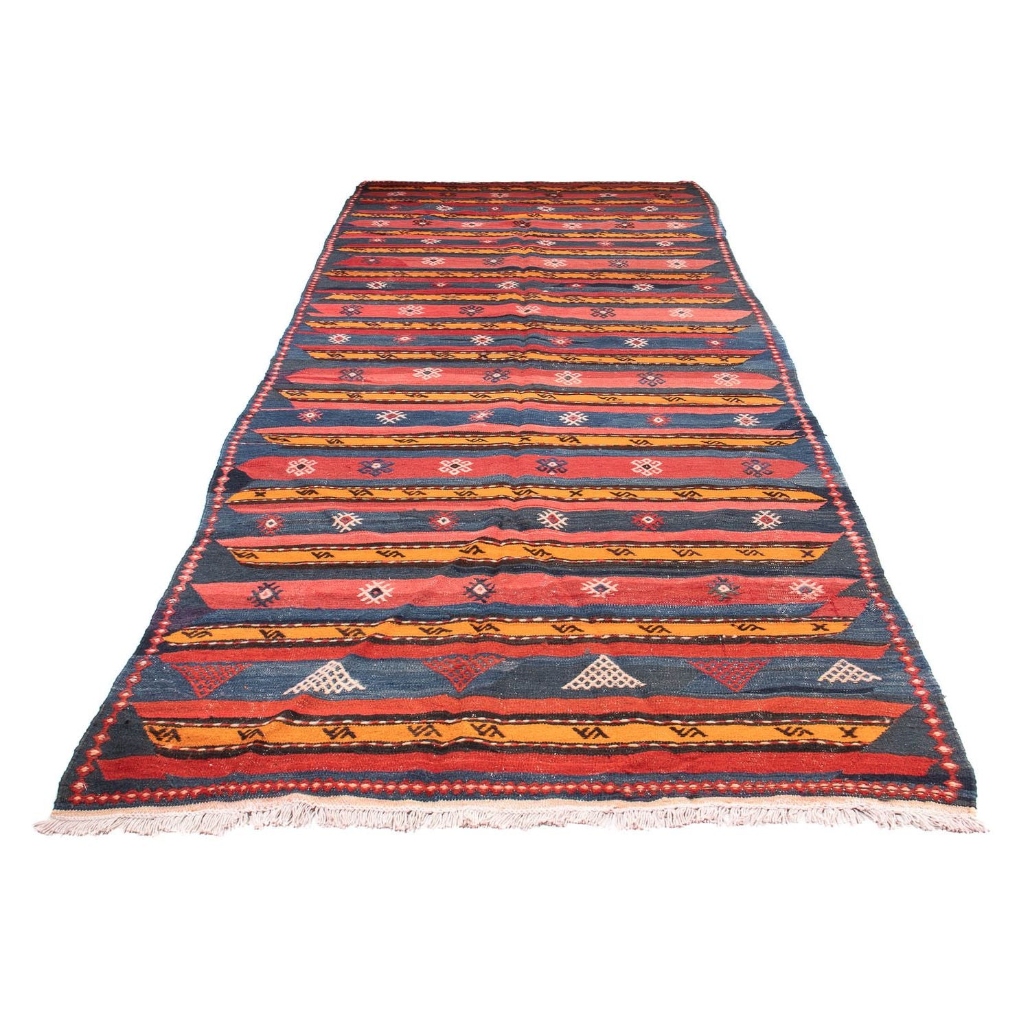 Tappeto corsia Tappeto Kelim - Vecchio - 420 x 160 cm - blu scuro