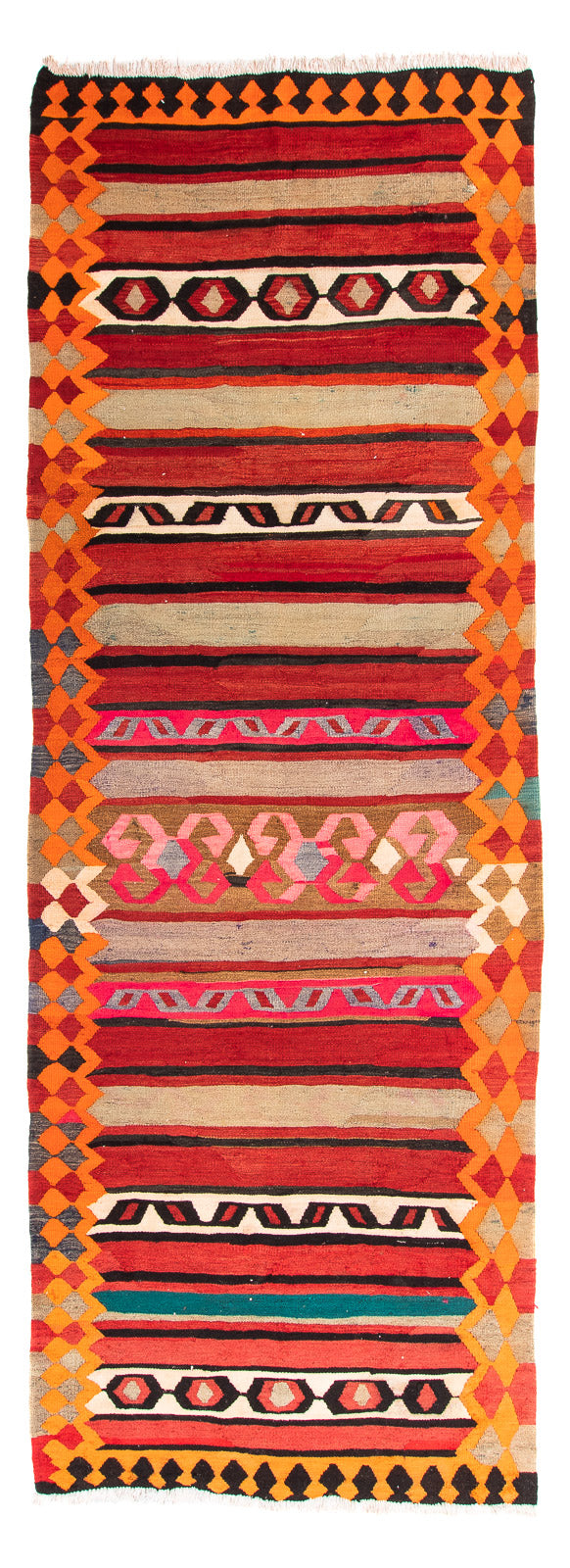 Tappeto corsia Tappeto Kelim - Vecchio - 370 x 130 cm - multicolore