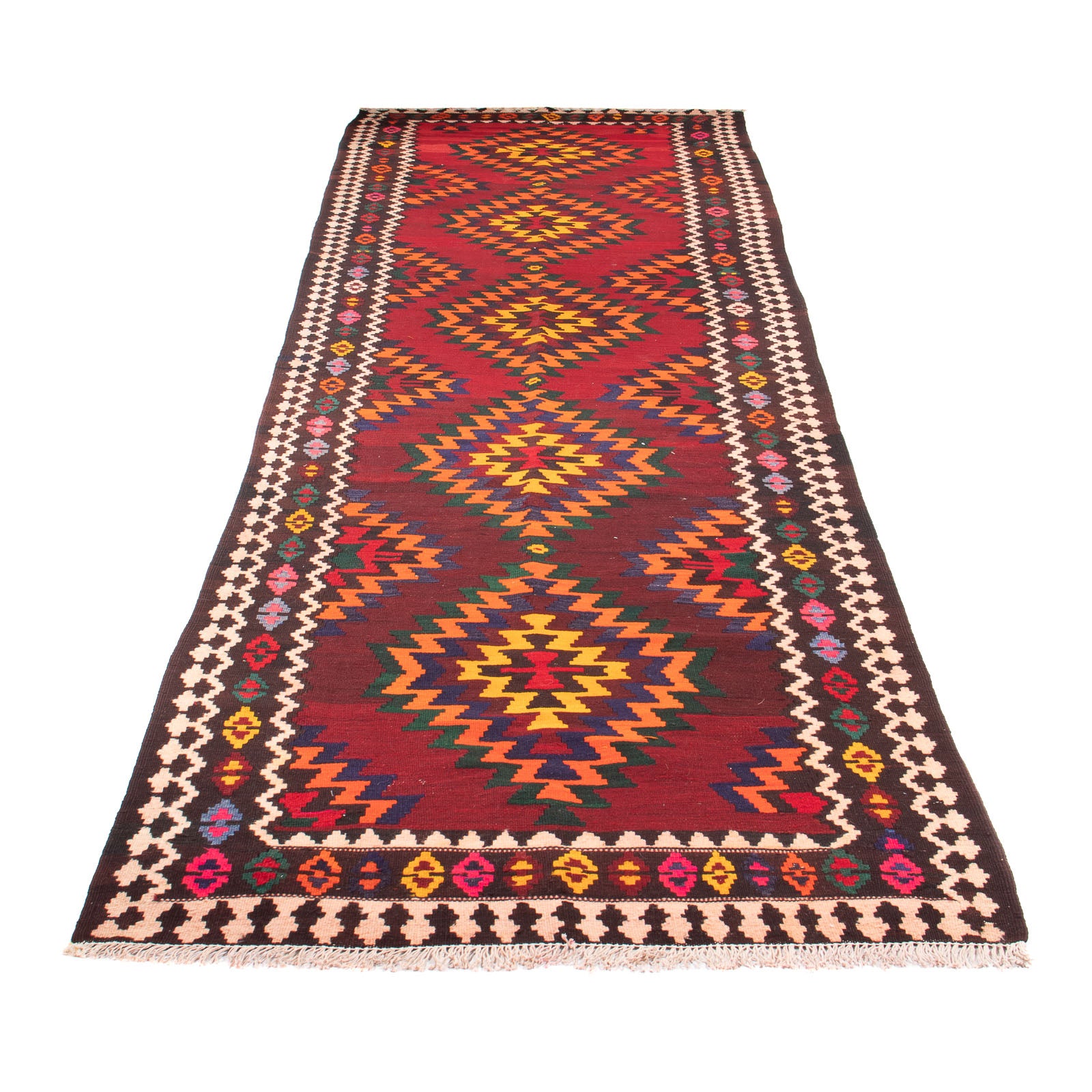 Tappeto corsia Tappeto Kelim - Vecchio - 440 x 124 cm - rosso scuro