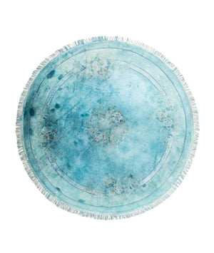Tappeto di seta - seta cinese rotondo  - 187 x 187 cm - blu chiaro