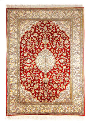 Tappeto di seta - Seta del Kashmir - 186 x 129 cm - rosso