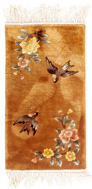 Tappeto di seta - seta cinese - 54 x 32 cm - marrone