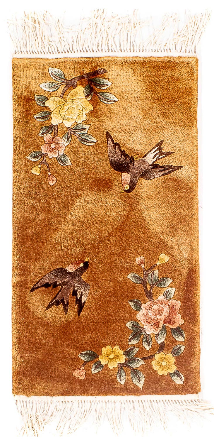 Tappeto di seta - seta cinese - 54 x 32 cm - marrone