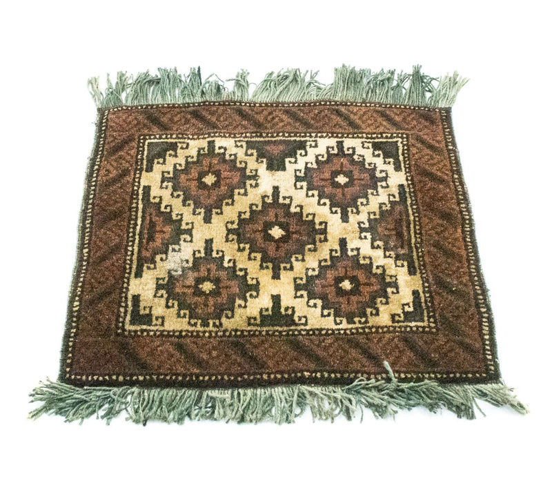 Tappeto afgano quadrato  - 47 x 41 cm - marrone