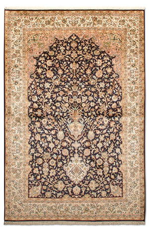 Tappeto di seta - Seta del Kashmir - 190 x 127 cm - blu scuro
