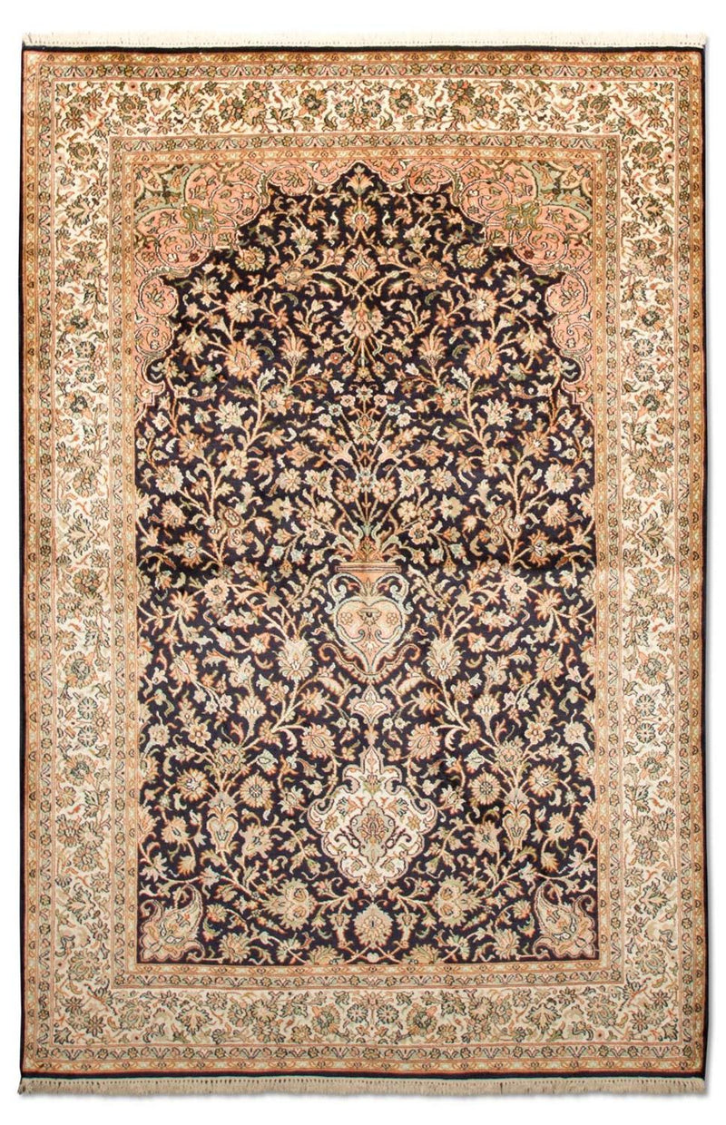 Tappeto di seta - Seta del Kashmir - 190 x 127 cm - blu scuro