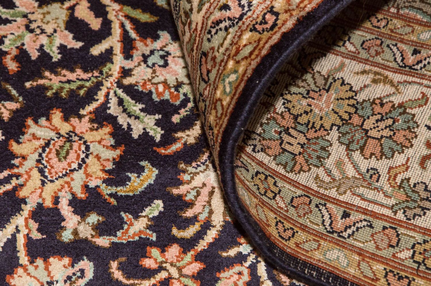 Tappeto di seta - Seta del Kashmir - 190 x 127 cm - blu scuro