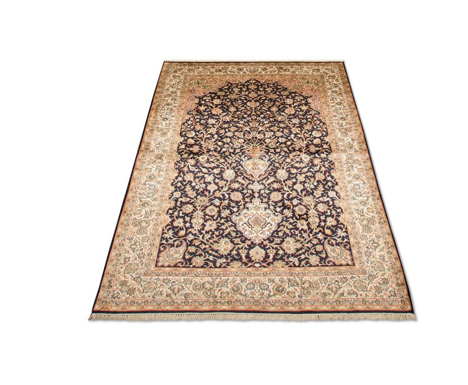 Tappeto di seta - Seta del Kashmir - 190 x 127 cm - blu scuro