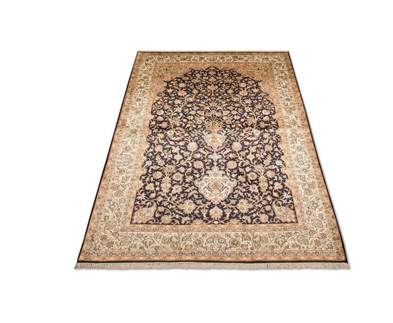 Tappeto di seta - Seta del Kashmir - 190 x 127 cm - blu scuro