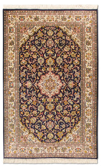 Tappeto di seta - Seta del Kashmir - 150 x 93 cm - blu scuro
