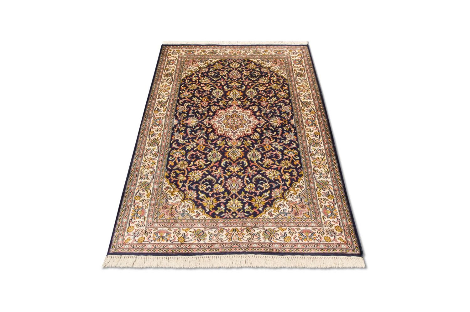Tappeto di seta - Seta del Kashmir - 150 x 93 cm - blu scuro