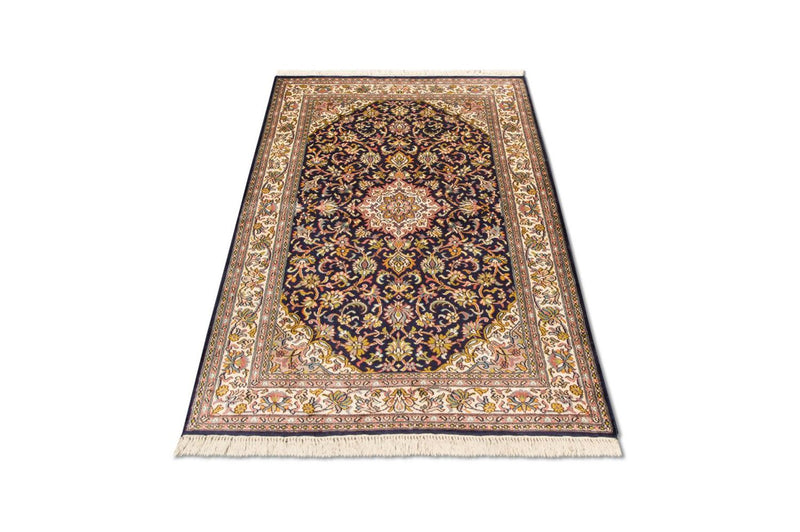 Tappeto di seta - Seta del Kashmir - 150 x 93 cm - blu scuro