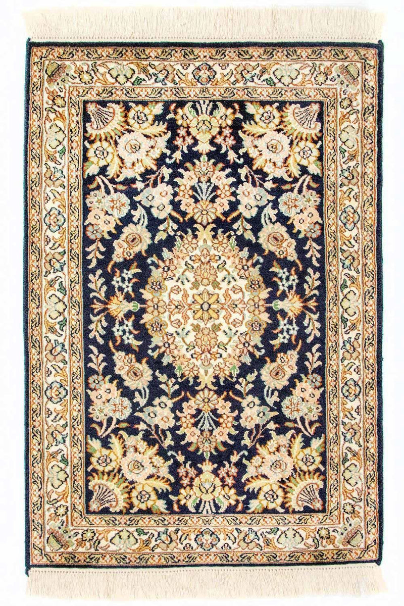 Tappeto di seta - Seta del Kashmir - 98 x 63 cm - blu