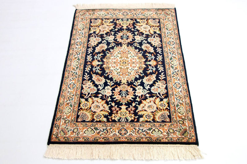 Tappeto di seta - Seta del Kashmir - 98 x 63 cm - blu