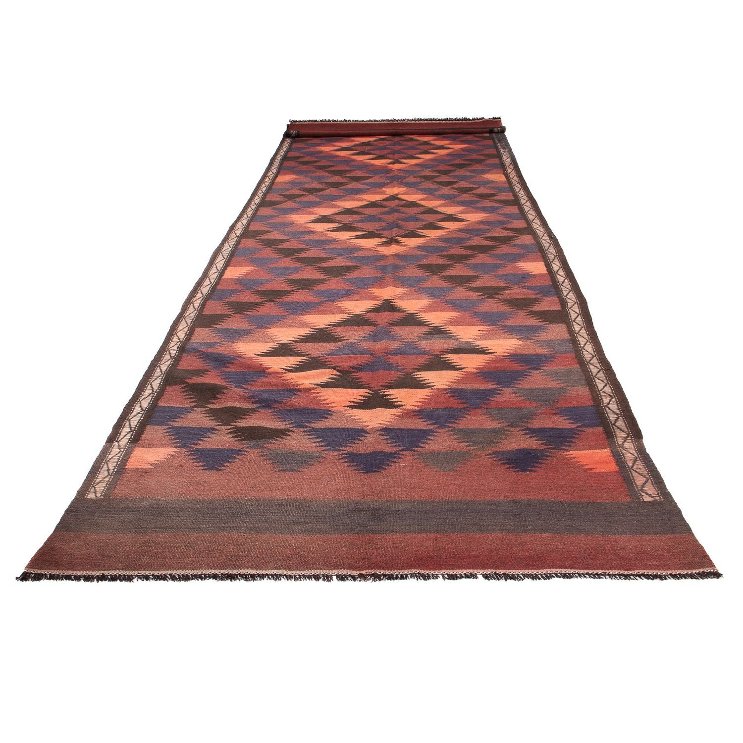 Tappeto corsia Tappeto Kelim - Vecchio - 450 x 135 cm - marrone