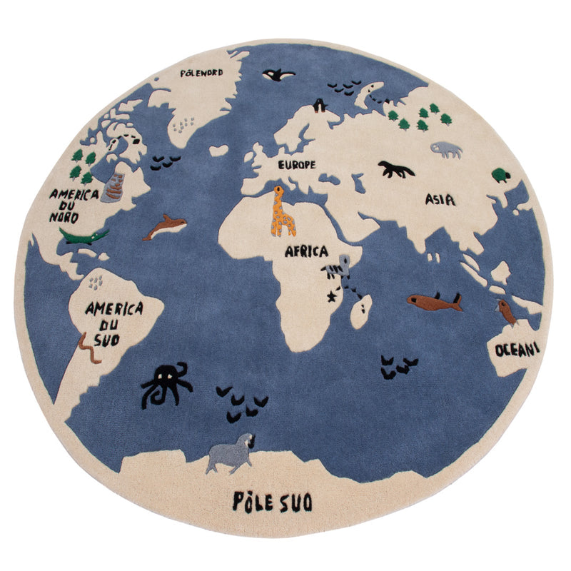 Mappa del Mondo Tappeto per Bambini Rotondo