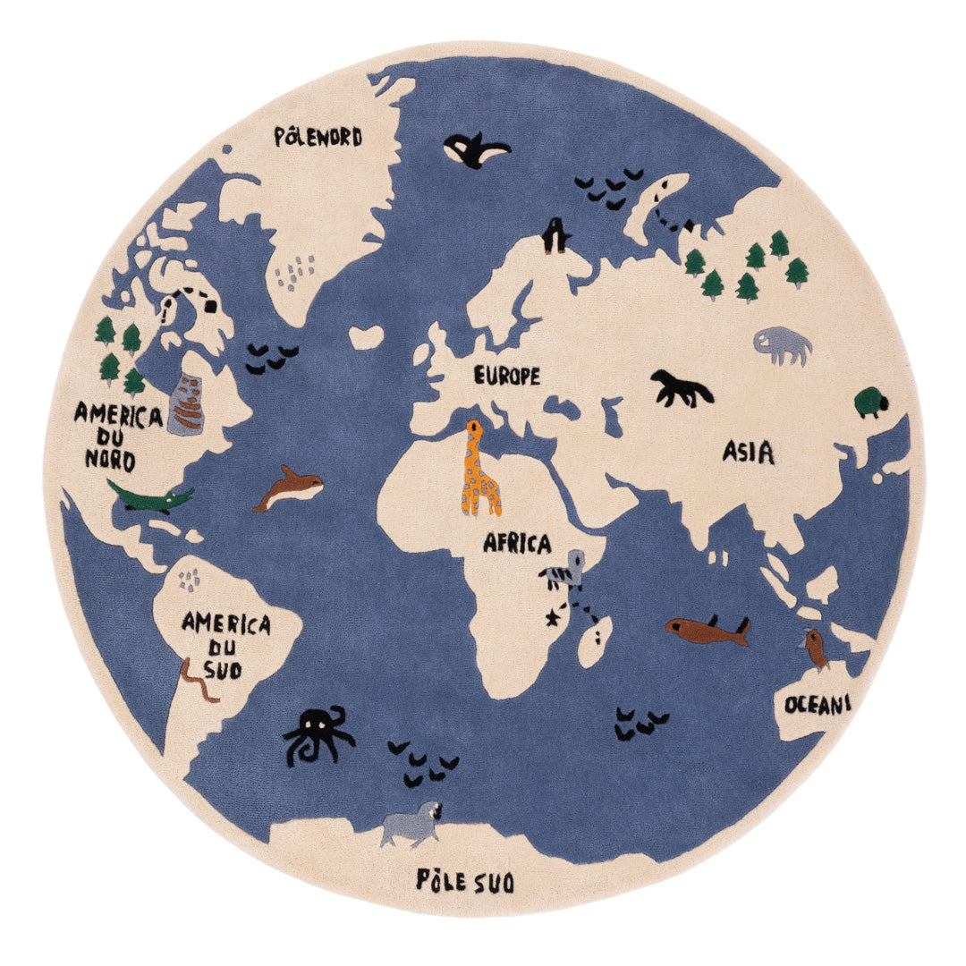 Mappa del Mondo Tappeto per Bambini Rotondo