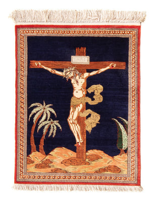 Tappeto di seta - Ghom seta - Premio - 71 x 56 cm - blu scuro