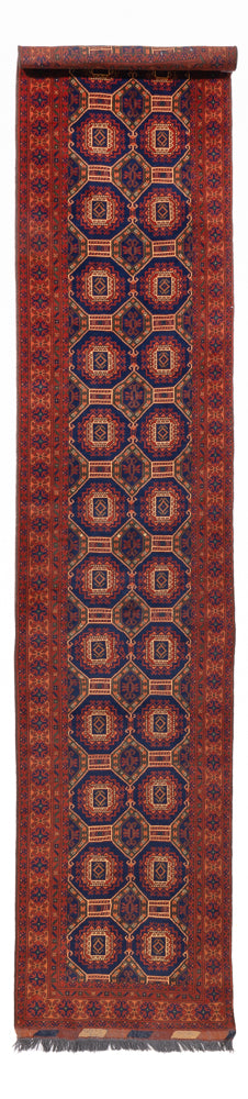 Tappeto corsia Tappeto afgano - 394 x 80 cm - rosso scuro