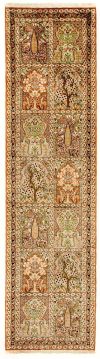 Tappeto corsia Tappeto di seta - Seta del Kashmir - 313 x 82 cm - multicolore