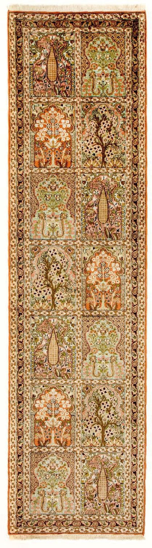 Tappeto corsia Tappeto di seta - Seta del Kashmir - 313 x 82 cm - multicolore