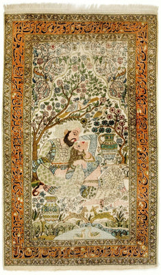 Tappeto di seta - Seta del Kashmir - 150 x 92 cm - multicolore