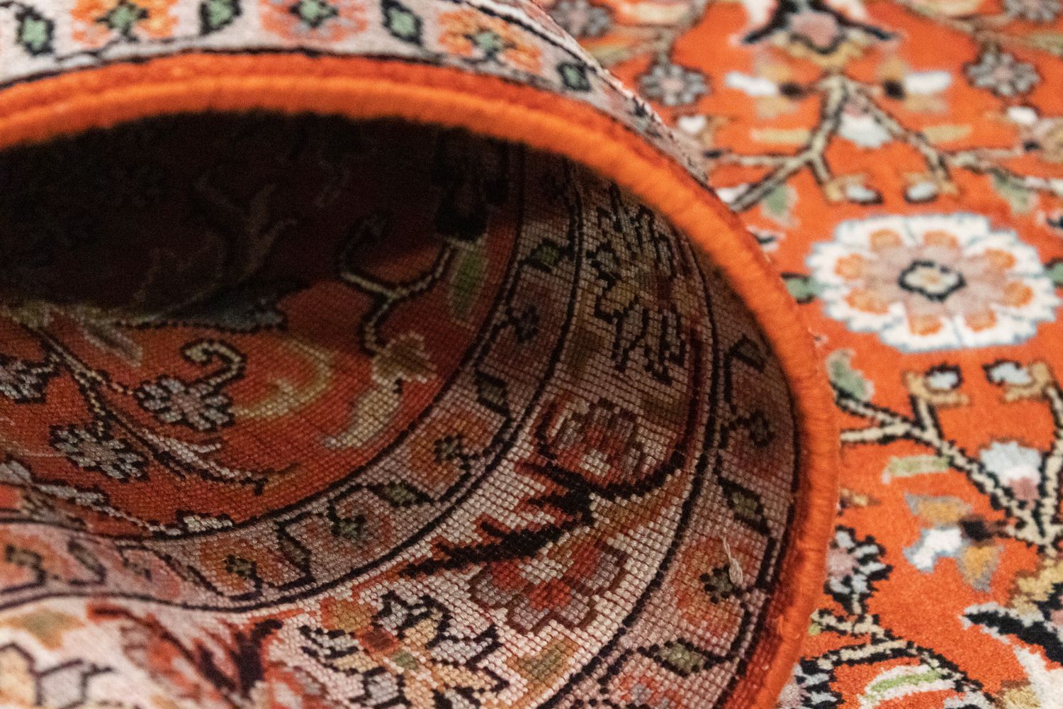 Tappeto corsia Tappeto di seta - Seta del Kashmir - 177 x 61 cm - arancione