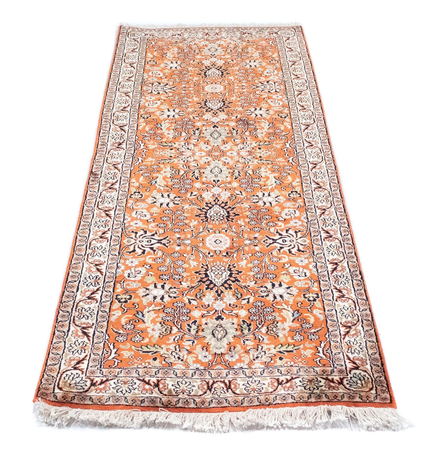Tappeto corsia Tappeto di seta - Seta del Kashmir - 177 x 61 cm - arancione