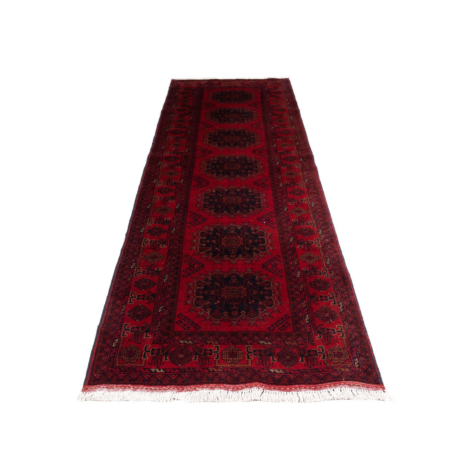 Tappeto corsia Tappeto afgano - Kunduz - 295 x 82 cm - rosso scuro