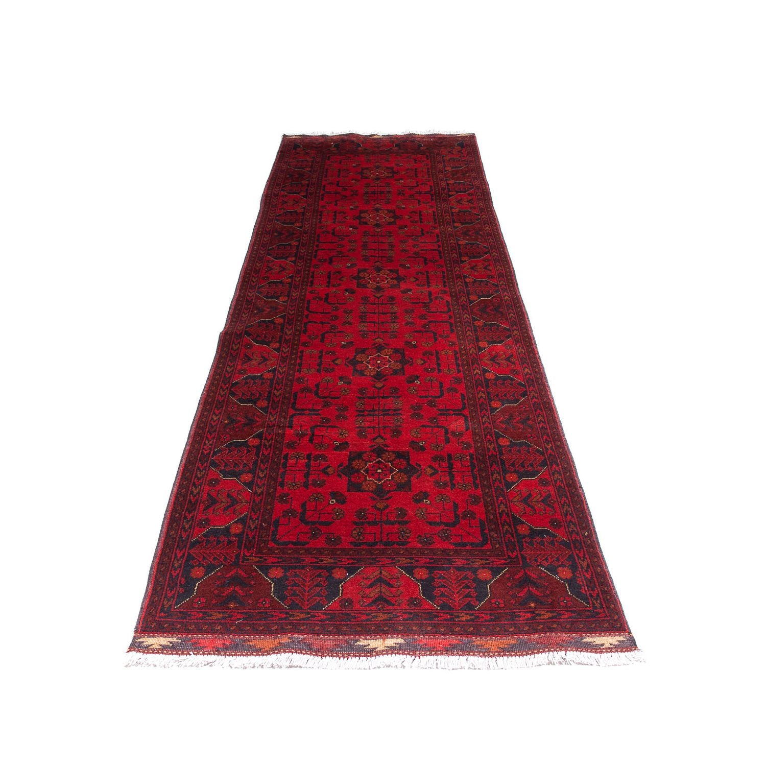 Tappeto corsia Tappeto afgano - Kunduz - 299 x 82 cm - rosso scuro