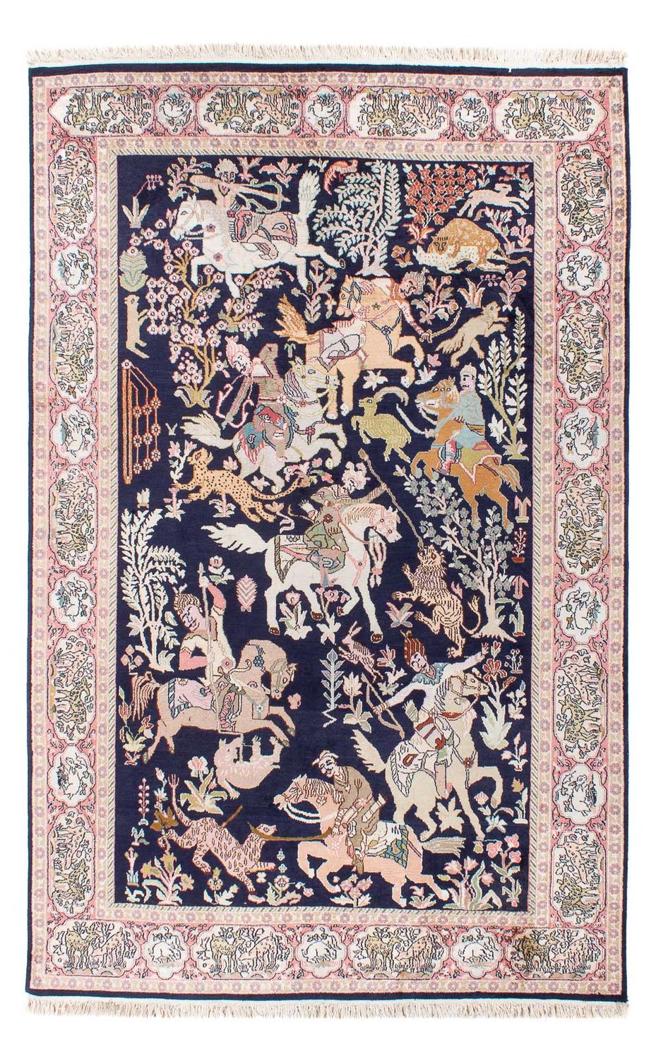 Tappeto di seta - Seta del Kashmir - 215 x 133 cm - blu scuro